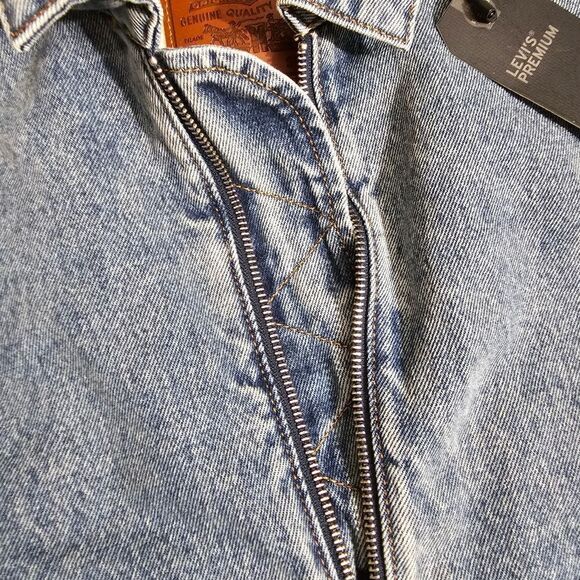 Levi's Premium Sherpa Bomber Jacket Small S Medium Wash Navy Satin 90s Vintage - Picture 7 of 15